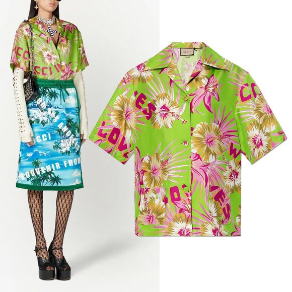 GUCCI SHIRT FLORAL LOVE PARADE PRINT SHORT SLEEVE BLOUSE TOP sz IT 38 US 2 - Picture 1 of 16